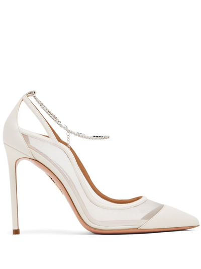 Aquazzura Secret Affair 皮质高跟鞋 In White