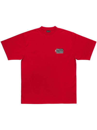 Balenciaga Logo-print Cotton T-shirt In 6374 Red/white/bl