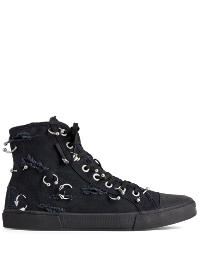 Balenciaga Paris Pierced Cotton High-top Sneakers In Black