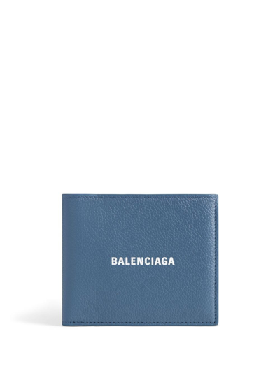 Balenciaga Cash Logo-print Calfskin Wallet In Blue