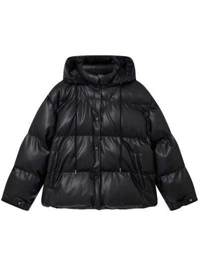 Stella Mccartney Faux Leather Quilted Puffer Jacket In Black