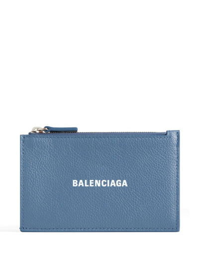 Balenciaga Logo-print Leather Wallet In Blue