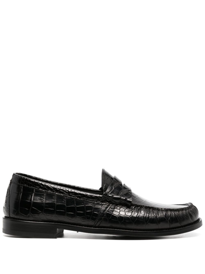 Rhude Crocodile-effect Leather Loafers In Black
