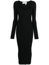 Remain Birger Christensen Sweetheart-neck Knitted Midi Dress In 19-4004 - Black