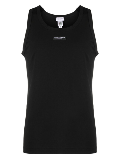DOLCE & GABBANA STRETCH COTTON TANK TOP WITH LOGO LABEL