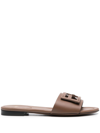 Fendi Baguette Leather Flat Sandals In Brown