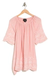 Forgotten Grace Embroidered Trim Peasant Tunic Top In Dark Pink/ White