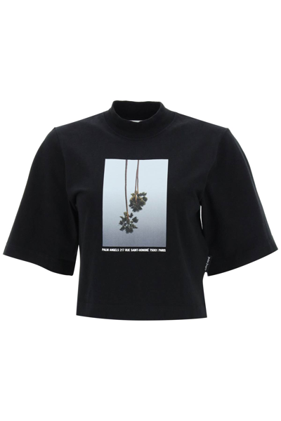 Palm Angels Boxy T-shirt With Print In Black Light Grey (black)