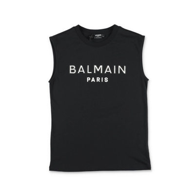 Balmain Kids' Top Aus Baumwoll-jersey In Black