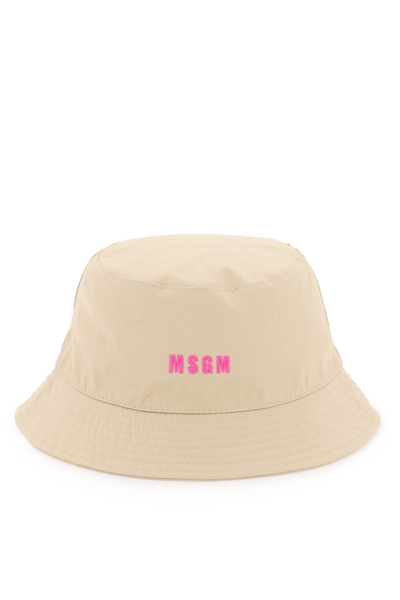 Msgm Logo-patch Bucket Hat In Beige