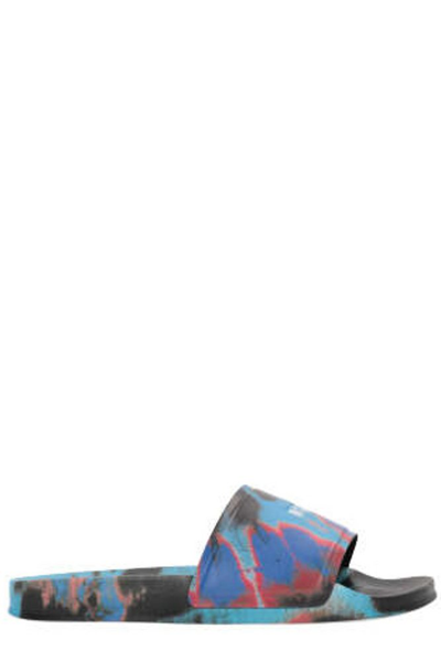Msgm Tie-dye Logo-print Sliders In Blue