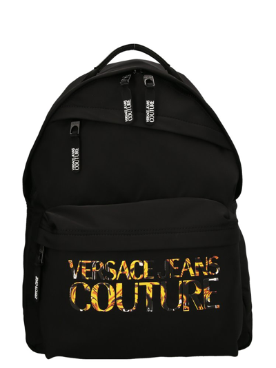 Versace Jeans Couture Logo Embossed Zipped Backpack In Black