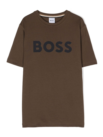 Bosswear Kids' Logo-print Short-sleeve T-shirt In Brown