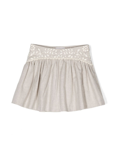 Chloé Kids' Embroidered Cotton Skirt In Neutrals