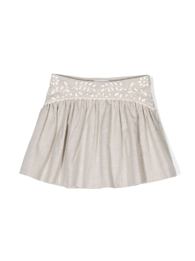 Chloé Kids' 刺绣棉半身裙 In Neutrals