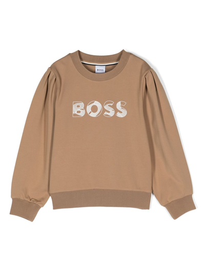 Bosswear Kids' Logo-print Long-sleeved Sweatshirt In Brown
