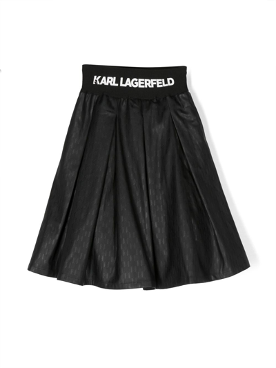 Karl Lagerfeld Kids' Logo-embossed Pleated Skirt In Black