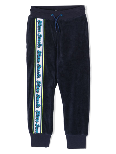 Marc Jacobs Kids' Logo织带丝绒长裤 In Blue