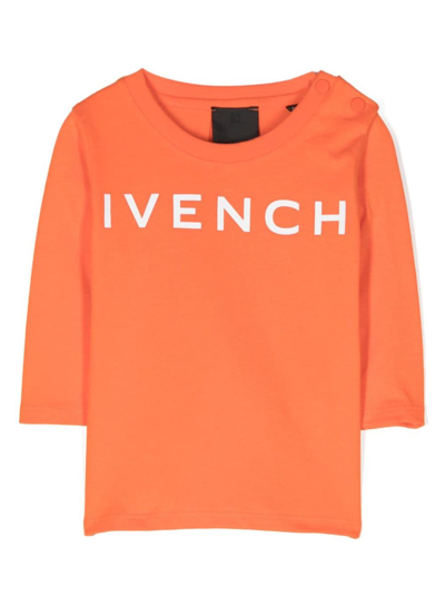 Givenchy Babies' Logo-print Cotton T-shirt In Orange