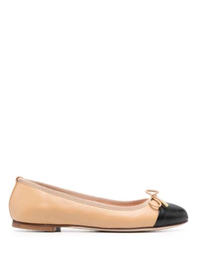Scarosso Contrasting-toecap Leather Ballerina Shoes In Beige