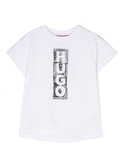 Hugo Kids' Logo-print Short-sleeve T-shirt In White