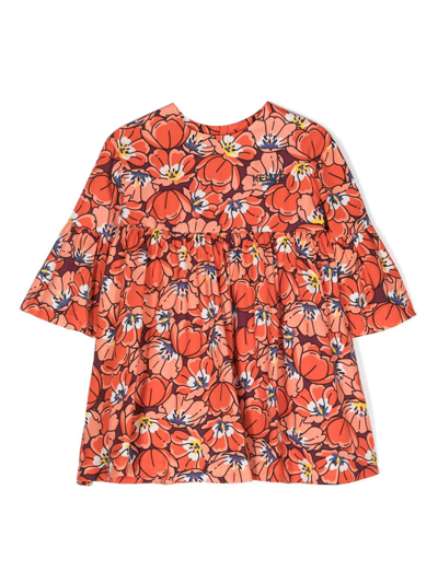 Kenzo Kids' Floral-print Dress In Orange