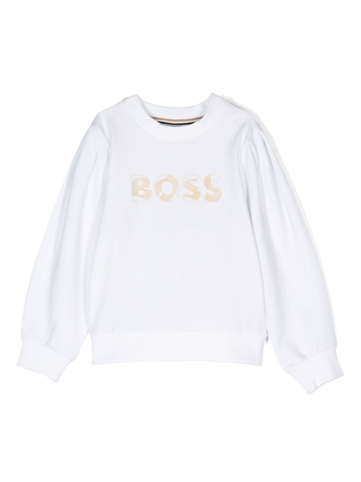 Bosswear Kids' Logo-embroidered Crew-neck Sweatshirt In White