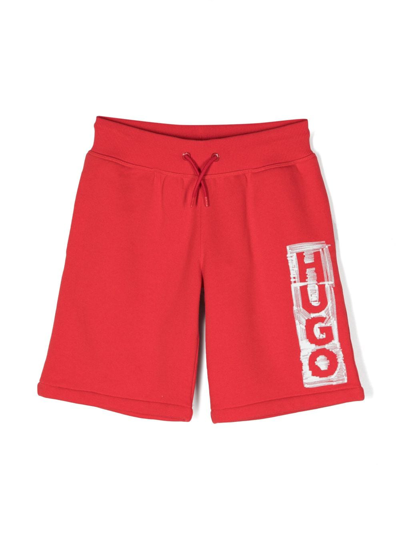 Hugo Kids' Logo-patch Drawstring Shorts In Red