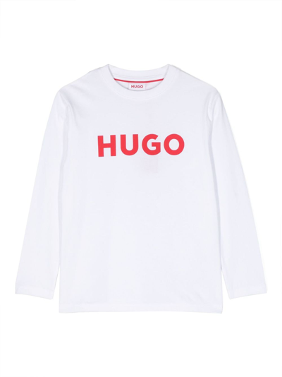 Hugo Kids' Logo-print Long-sleeve T-shirt In White