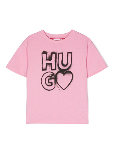 Hugo Kids' Logo-print Short-sleeve T-shirt In Pink