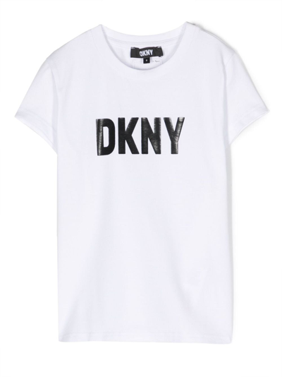 Dkny Kids' Logo-print Organic Cotton T-shirt In Bianco