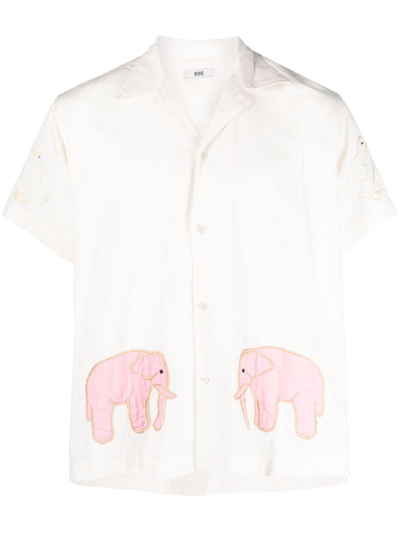 Bode White Tiny Zoo Shirt In Pkwht Pink White