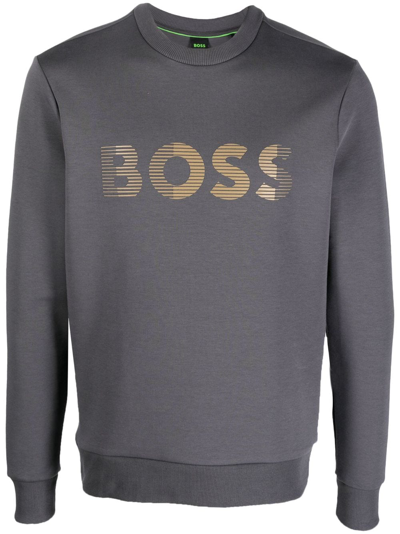 Hugo Boss Logo-print Long-sleeve Sweatshirt In Grey