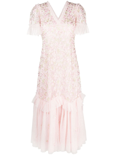Needle & Thread Primrose Floral-embroidered Tulle Dress In Pink