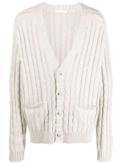 Helmut Lang Cotton-wool Cable Knit Cardigan In Dove