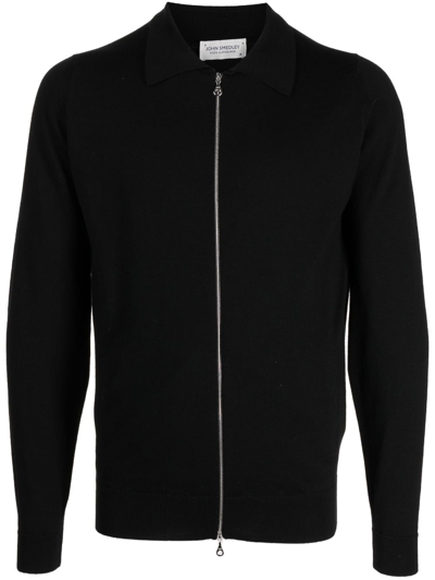 John Smedley Baseball-collar Zip-up Jumper In Black