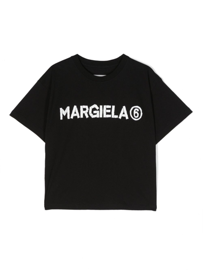 Mm6 Maison Margiela Kids' Logo-print Cotton T-shirt In Nero