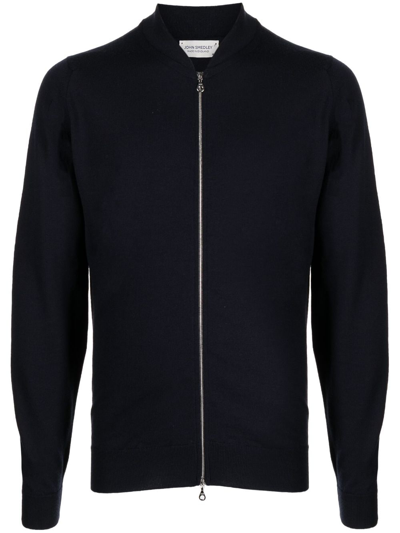 John Smedley 棒球领拉链夹克 In Black