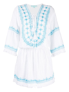 Melissa Odabash Martina Cotton And Linen Embroidered Minidress In White/aqua