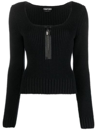 Tom Ford Padlock-detail Ribbed Knitted Top In Black