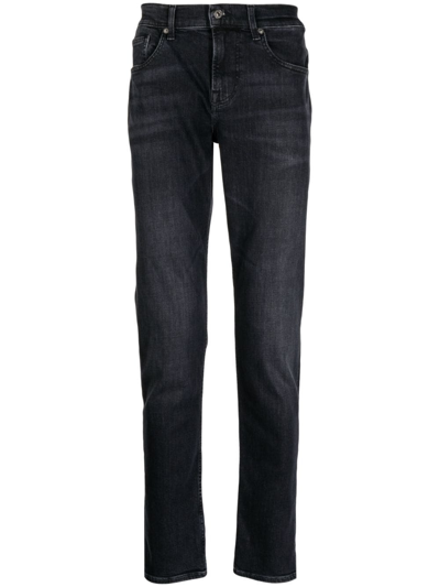 7 For All Mankind Mid-rise Slim-cut Jeans In Black