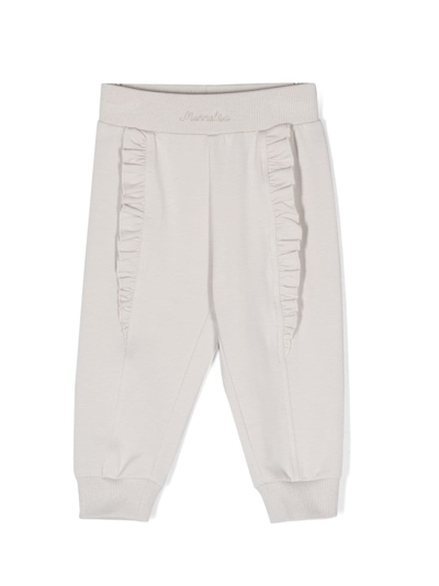 Monnalisa Babies' Ruffled Cotton Track Trousers In Grey