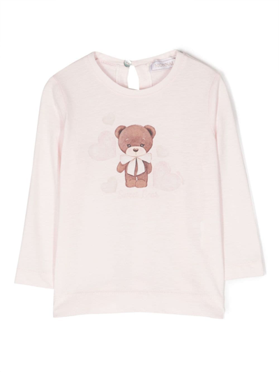 Monnalisa Babies' Teddy Bear-print Cotton T-shirt In Pink