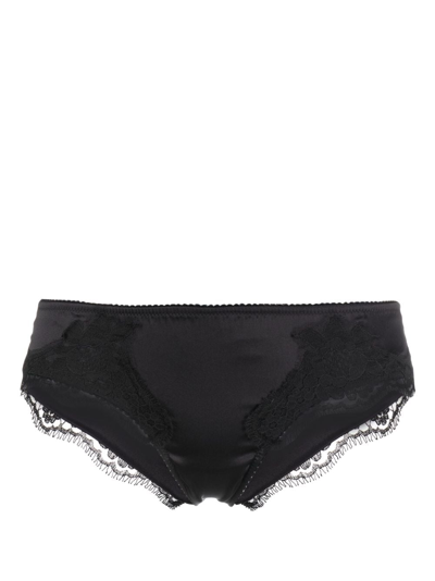 Dolce & Gabbana Satin Lace-trim Brazilian Briefs In Black