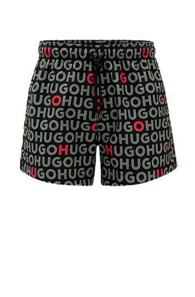 Hugo Boss Recycled-material Swim Shorts With Logo Print In Green