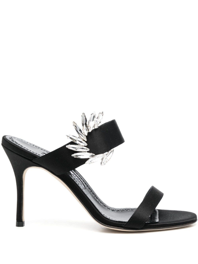 Manolo Blahnik Chivela 90 Crystal-embellished Sandals In Nero