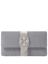 MANOLO BLAHNIK CAPRI CLUTCH IN SILVER LUREX EMBELLISHED WITH CRYSTALS