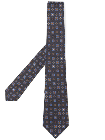 Kiton Geometric-print Silk Tie In Grey