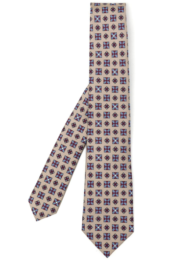Kiton Geometric-print Silk Tie In Neutrals
