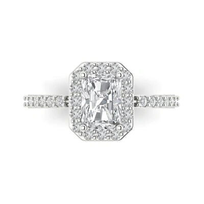 Pre-owned Pucci 2.07 Ct Emerald Cut Simulated Diamond 18k White Gold Halo Wedding Bridal Ring In White/colorless